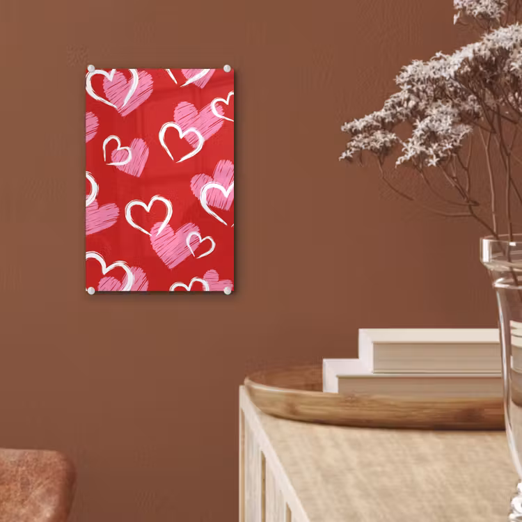 Glas schilderij - Patroon - Hartjes - Roze - Valentijn — 6