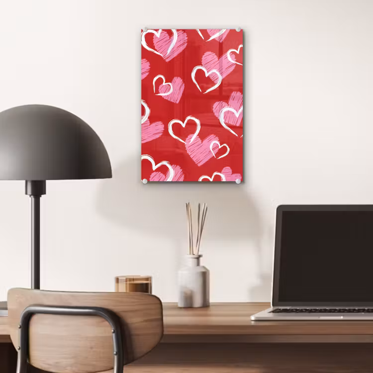 Glas schilderij - Patroon - Hartjes - Roze - Valentijn — 7