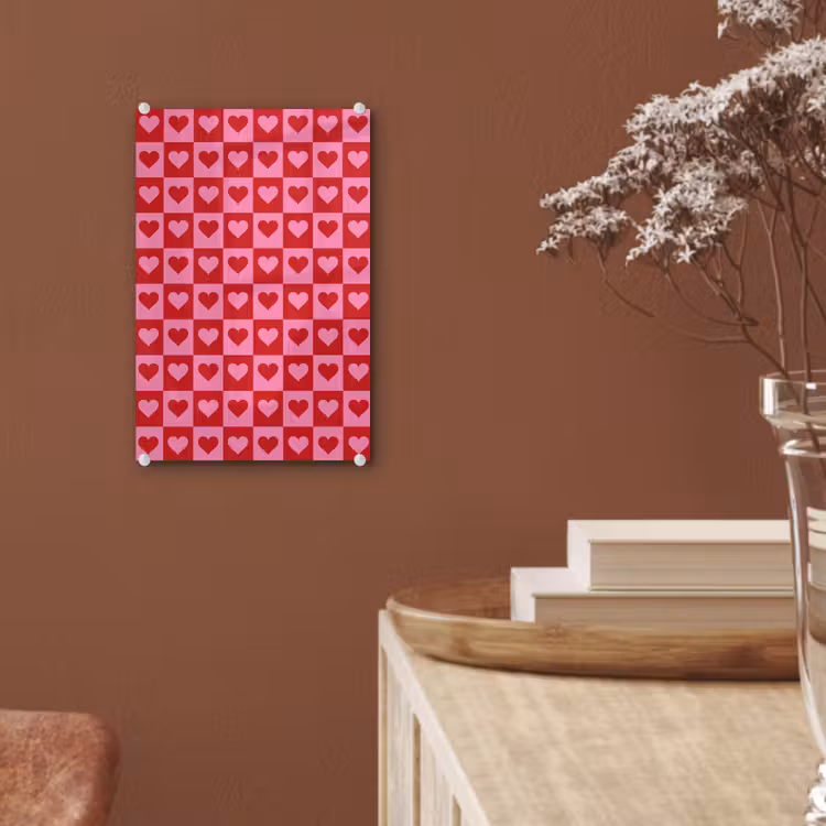 Glas schilderij - Rood - Roze - Schaakbord - Valentijn — 6
