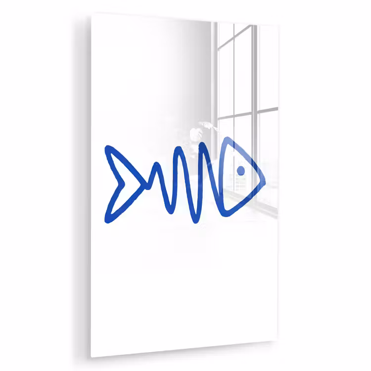 Glas schilderij - Vis - Minimalistisch - Blauw - Lijn — 1