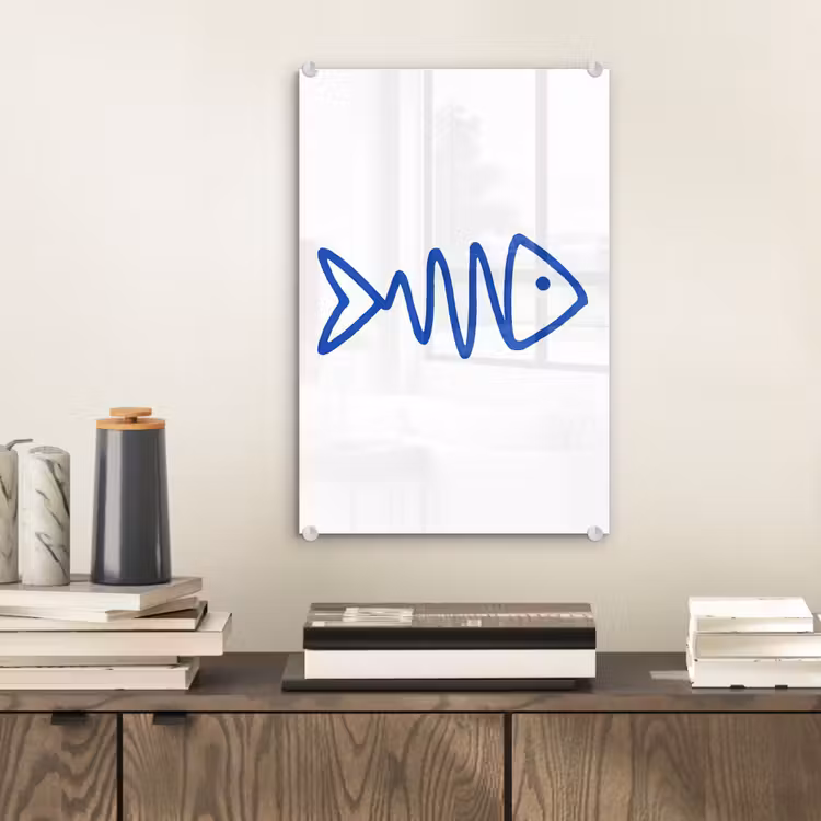 Glas schilderij - Vis - Minimalistisch - Blauw - Lijn — 2