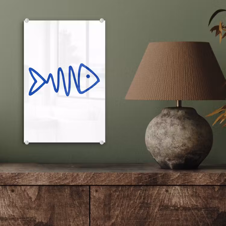 Glas schilderij - Vis - Minimalistisch - Blauw - Lijn — 4