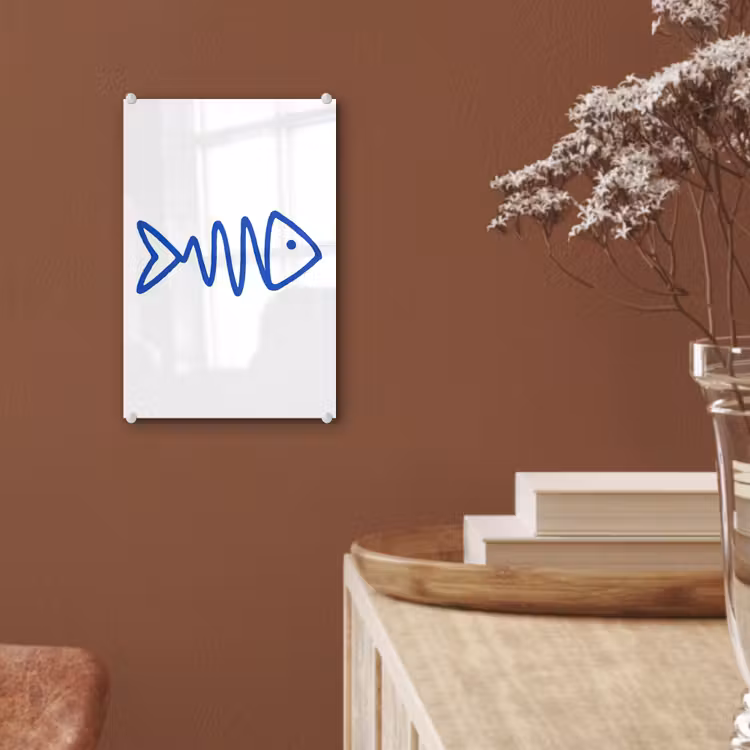 Glas schilderij - Vis - Minimalistisch - Blauw - Lijn — 6