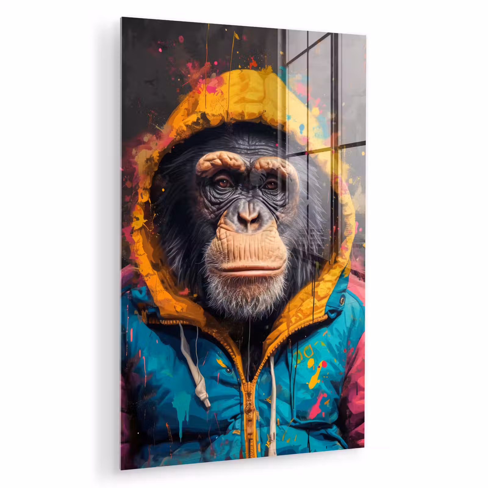 Glas schilderij - Graffiti - Chimpansee - Jas - Aap - Verf — 1