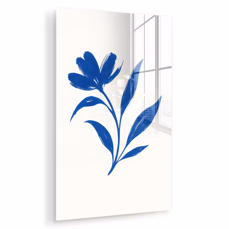 Glas schilderij - Bloem - Blaadjes - Minimalistisch - Blauw — 1