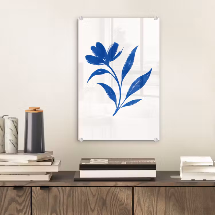 Glas schilderij - Bloem - Blaadjes - Minimalistisch - Blauw — 2