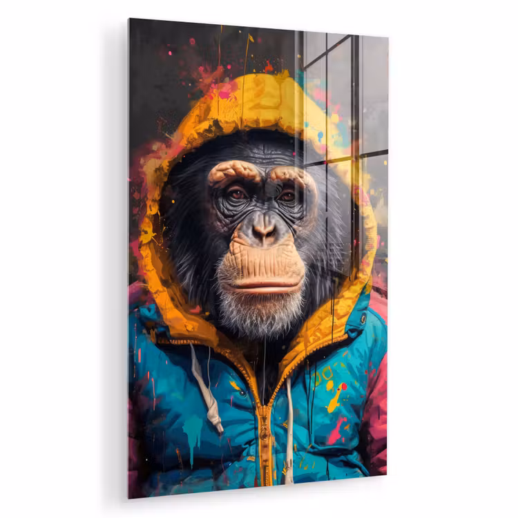 Glas schilderij - Graffiti - Chimpansee - Jas - Aap - Verf — 1