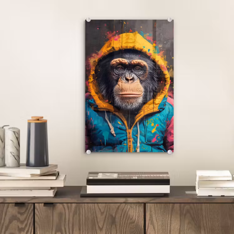 Glas schilderij - Graffiti - Chimpansee - Jas - Aap - Verf — 2