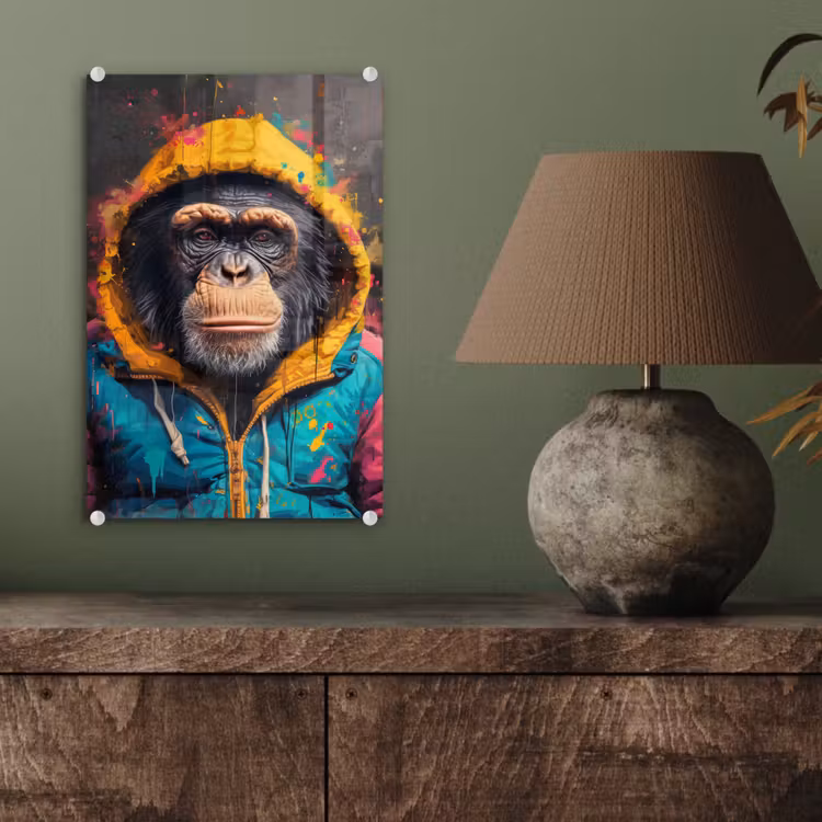 Glas schilderij - Graffiti - Chimpansee - Jas - Aap - Verf — 4
