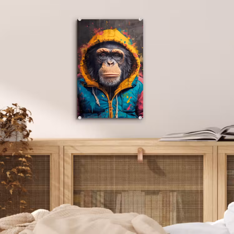 Glas schilderij - Graffiti - Chimpansee - Jas - Aap - Verf — 5