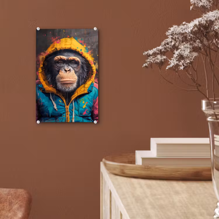 Glas schilderij - Graffiti - Chimpansee - Jas - Aap - Verf — 6