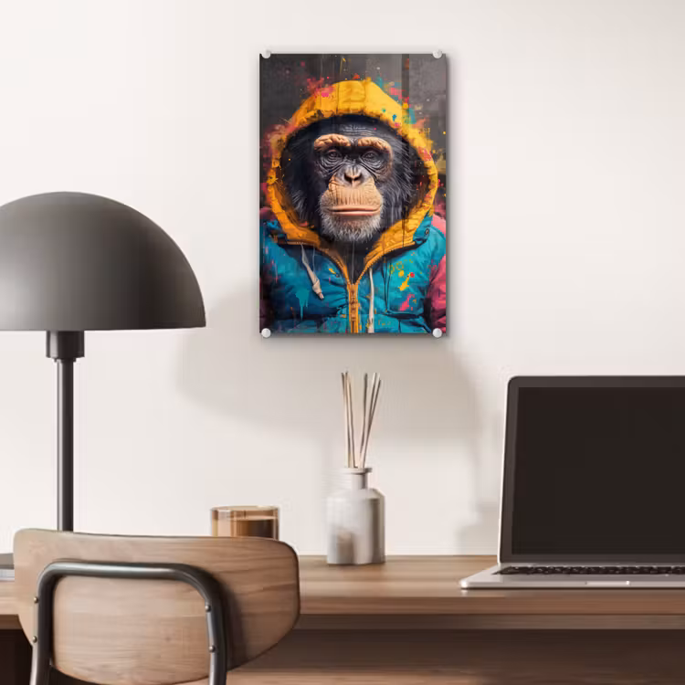Glas schilderij - Graffiti - Chimpansee - Jas - Aap - Verf — 7
