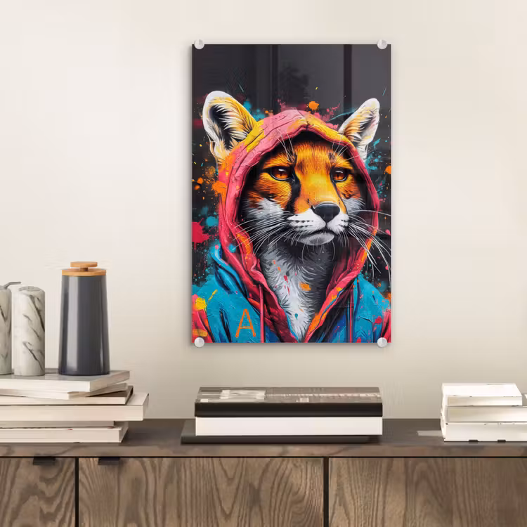 Glas schilderij - Graffiti - Vos - Jas - Pop art — 2
