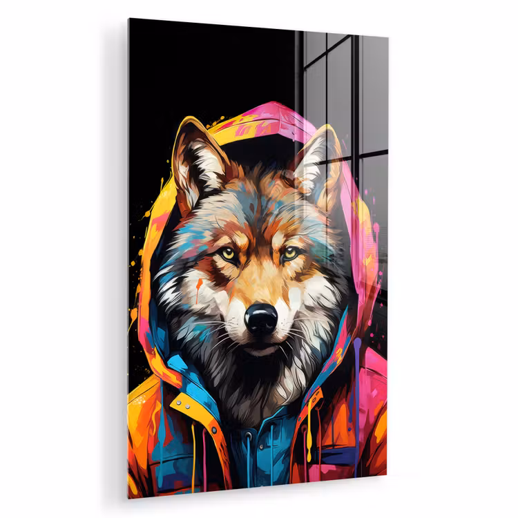 Glas schilderij - Graffiti - Wolf - Jas - Zwart — 1
