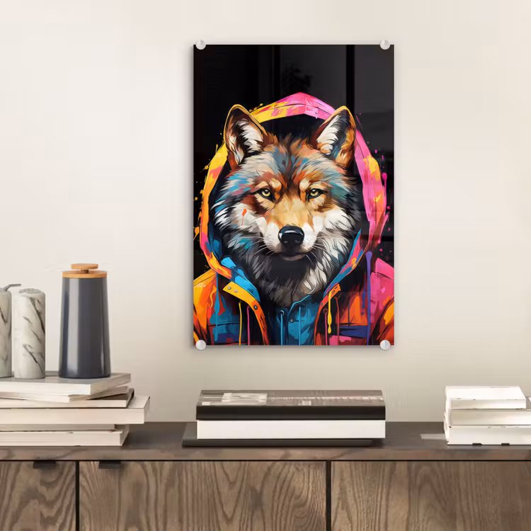 Glas schilderij - Graffiti - Wolf - Jas - Zwart — 2