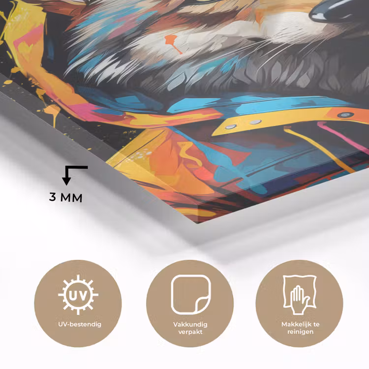 Glas schilderij - Graffiti - Wolf - Jas - Zwart — 3