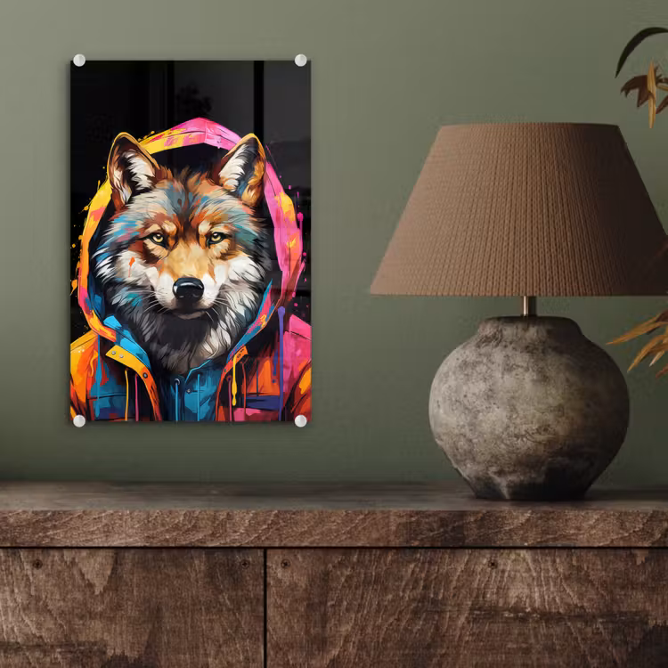 Glas schilderij - Graffiti - Wolf - Jas - Zwart — 4