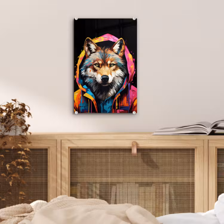 Glas schilderij - Graffiti - Wolf - Jas - Zwart — 5