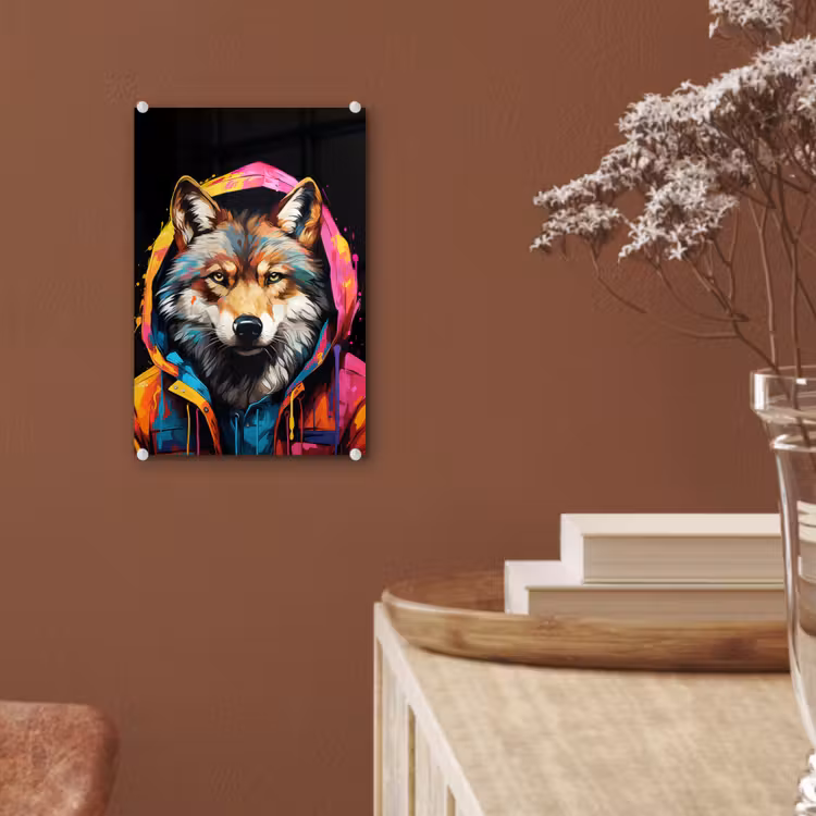 Glas schilderij - Graffiti - Wolf - Jas - Zwart — 6