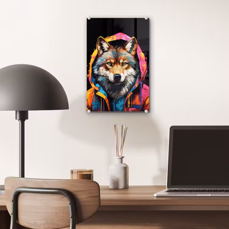 Glas schilderij - Graffiti - Wolf - Jas - Zwart — 7