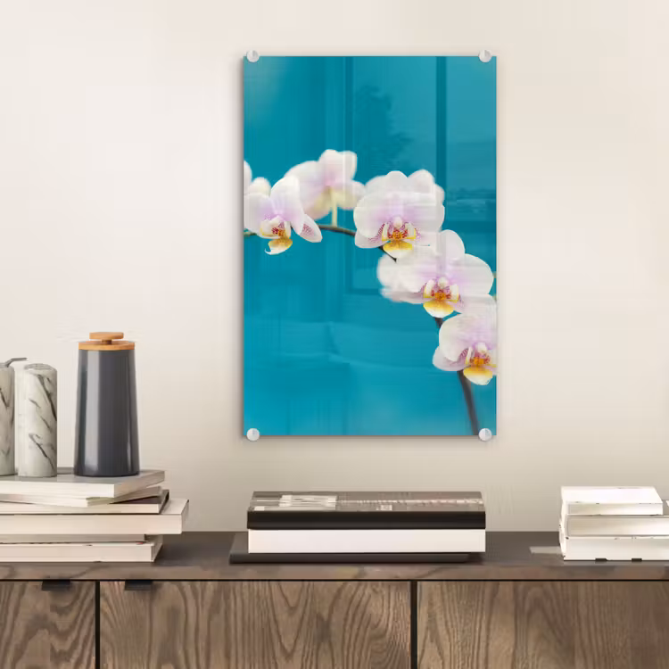Glas schilderij - Orchidee - Bloemen - Plant - Wit - Paars — 2
