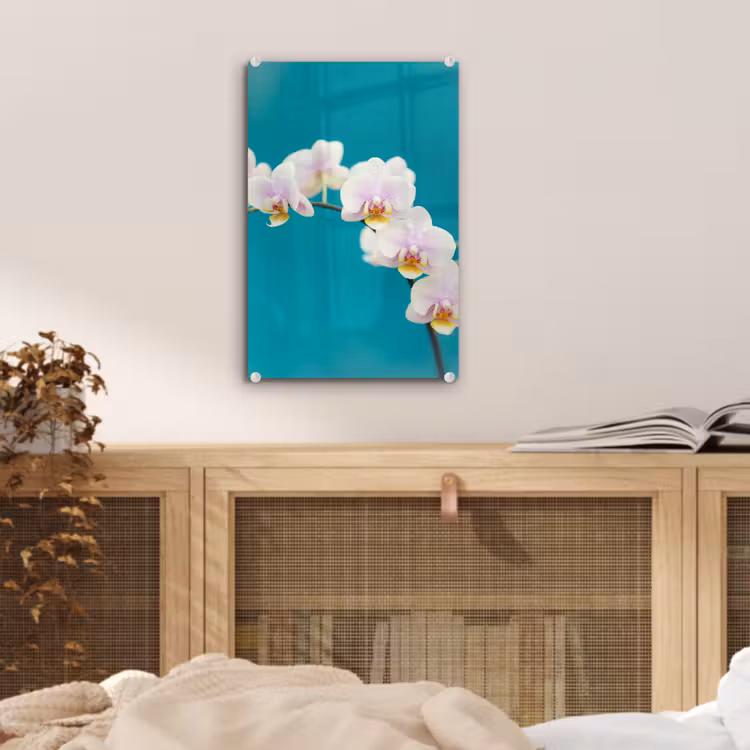 Glas schilderij - Orchidee - Bloemen - Plant - Wit - Paars — 5