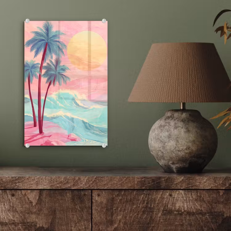 Glas schilderij - Palmbomen - Golven - Zee — 4