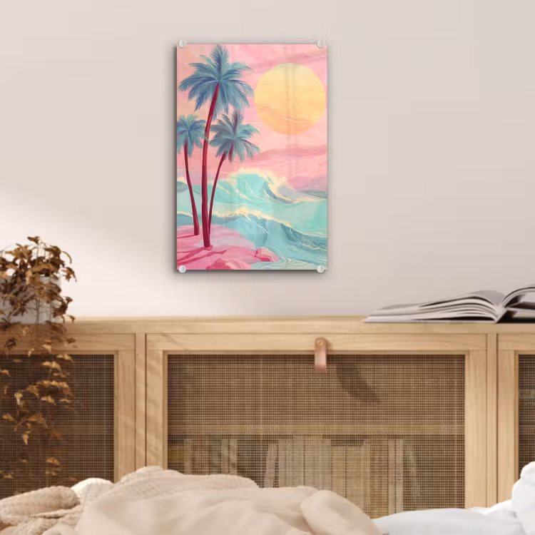 Glas schilderij - Palmbomen - Golven - Zee — 5