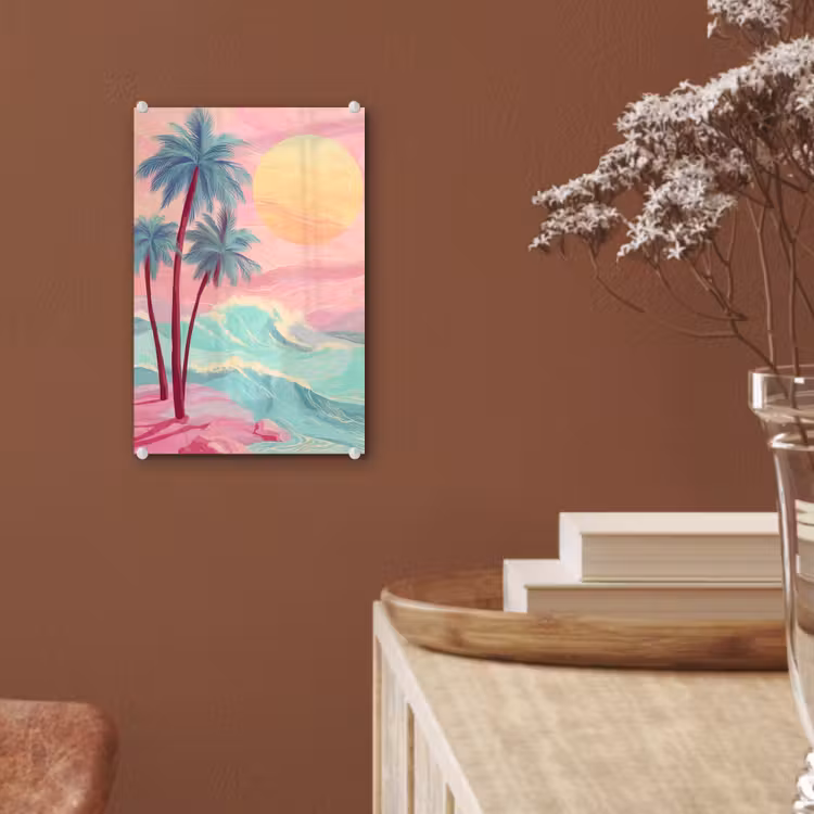 Glas schilderij - Palmbomen - Golven - Zee — 6