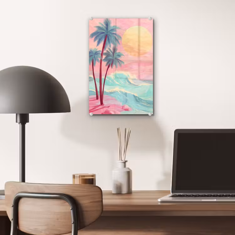 Glas schilderij - Palmbomen - Golven - Zee — 7