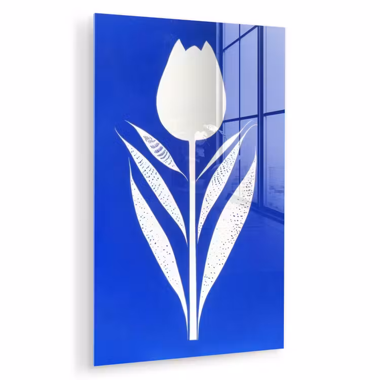Glas schilderij - Tulp - Minimalistisch - Bladeren - Wit — 1
