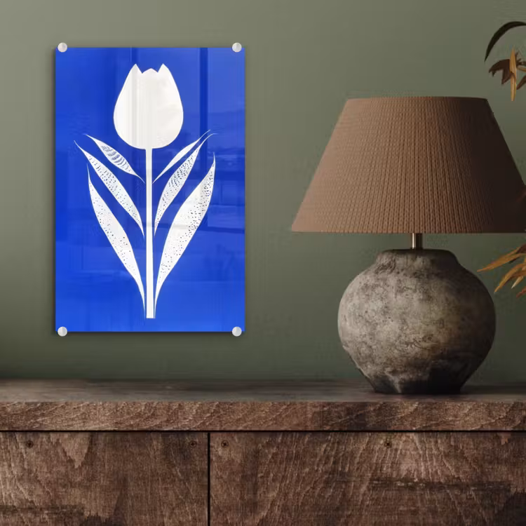 Glas schilderij - Tulp - Minimalistisch - Bladeren - Wit — 4