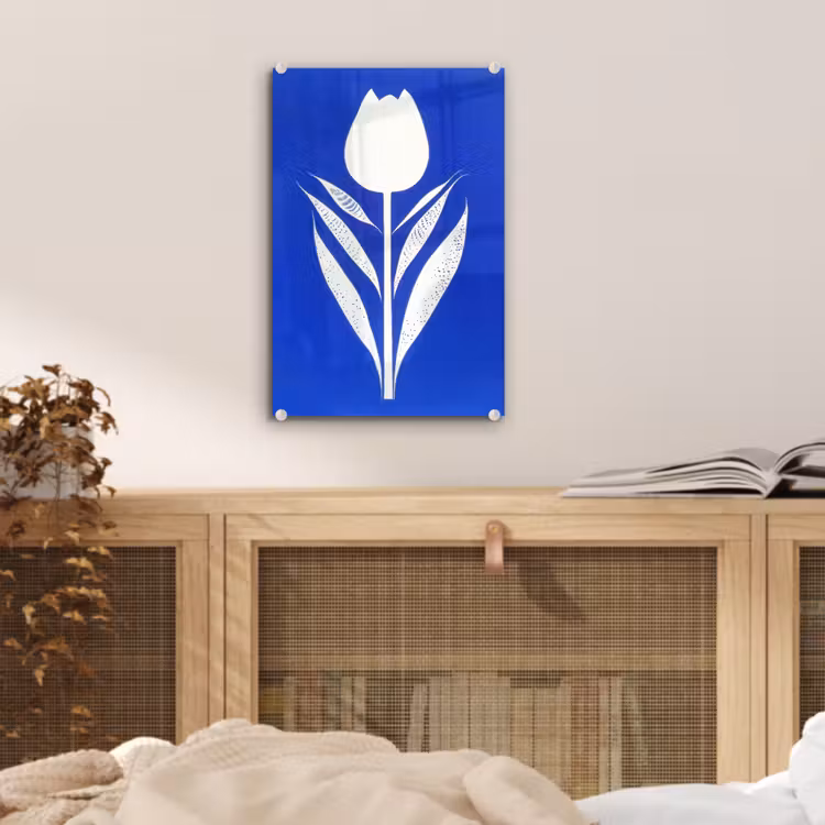 Glas schilderij - Tulp - Minimalistisch - Bladeren - Wit — 5