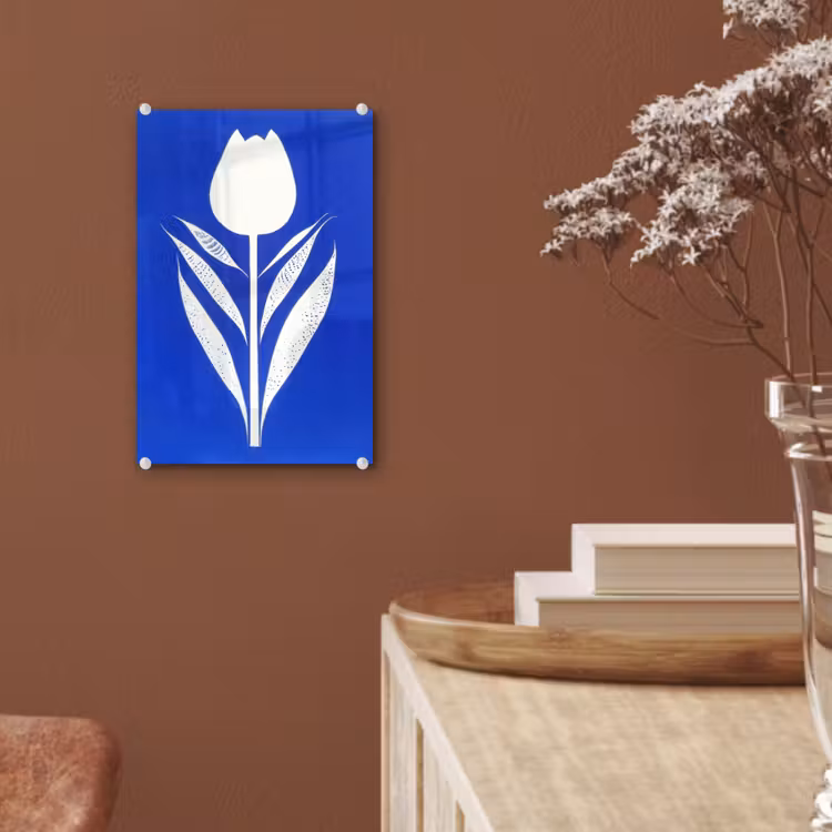 Glas schilderij - Tulp - Minimalistisch - Bladeren - Wit — 6