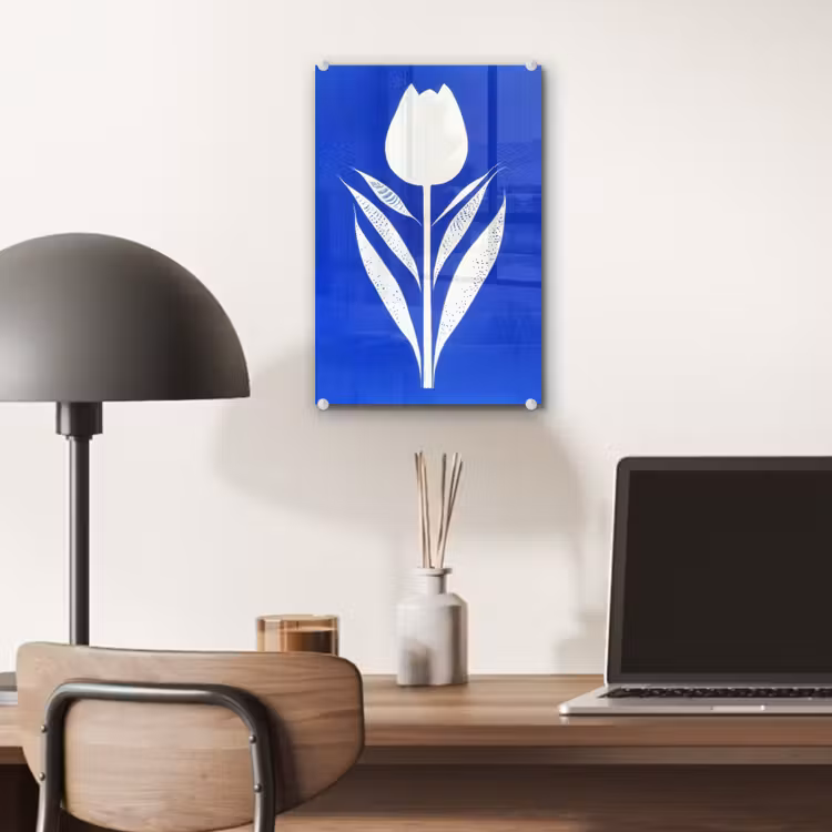 Glas schilderij - Tulp - Minimalistisch - Bladeren - Wit — 7