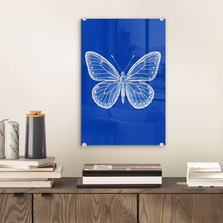 Glas schilderij - Vlinder - Wit - Getekend - Stippen — 2