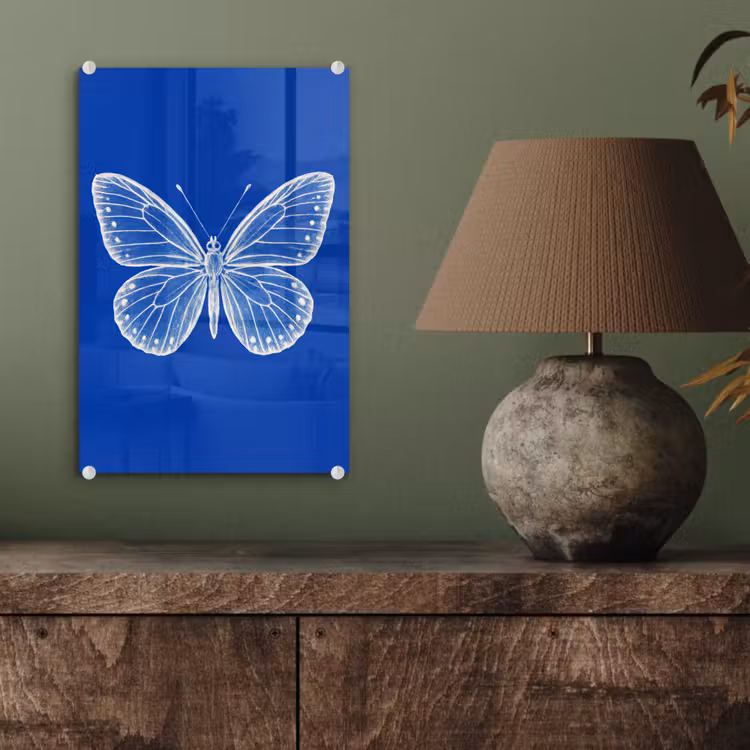 Glas schilderij - Vlinder - Wit - Getekend - Stippen — 4