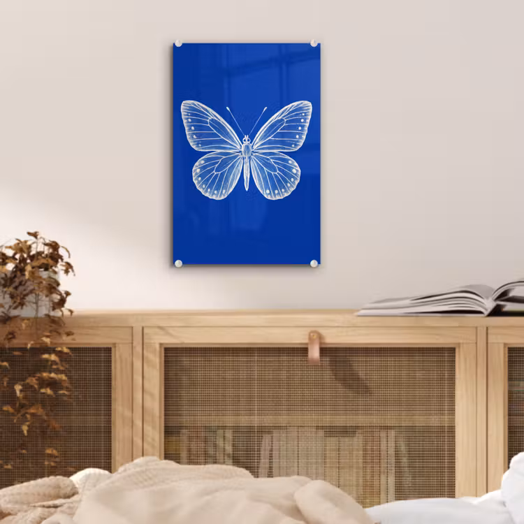Glas schilderij - Vlinder - Wit - Getekend - Stippen — 5