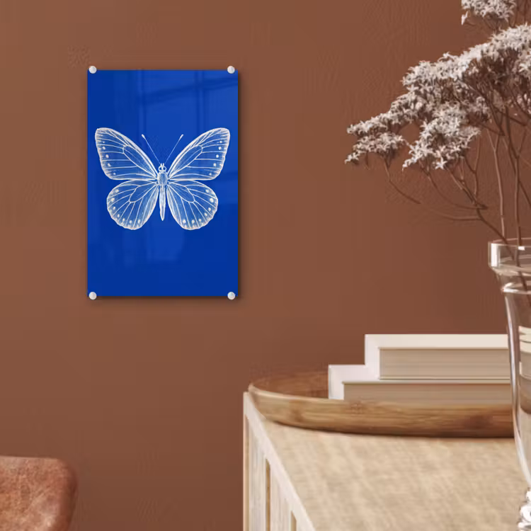 Glas schilderij - Vlinder - Wit - Getekend - Stippen — 6