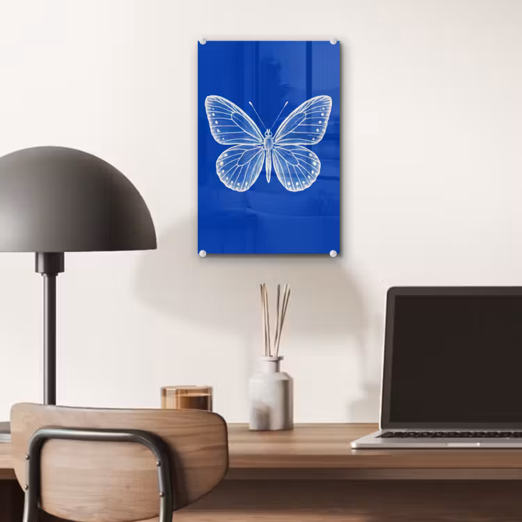 Glas schilderij - Vlinder - Wit - Getekend - Stippen — 7