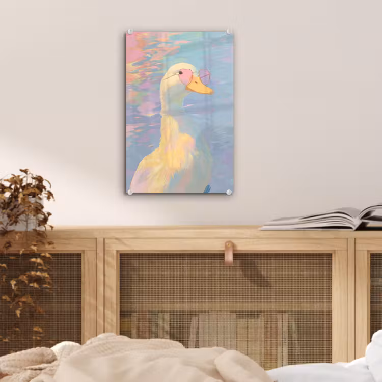 Glas schilderij - Eend - Zonnebril - Water — 5