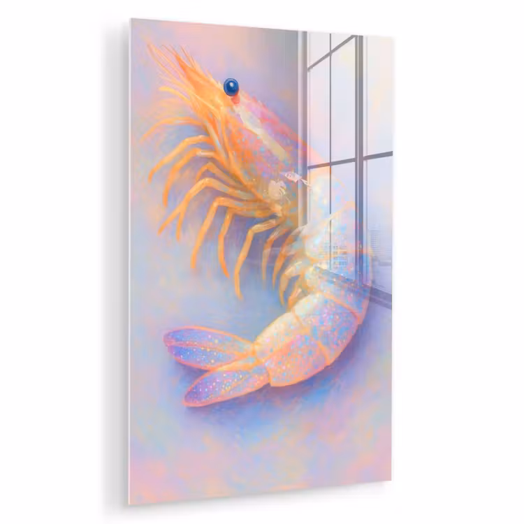 Glas schilderij - Garnaal - Subtiele structuur - Blauw - Roze — 1
