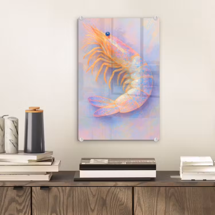 Glas schilderij - Garnaal - Subtiele structuur - Blauw - Roze — 2
