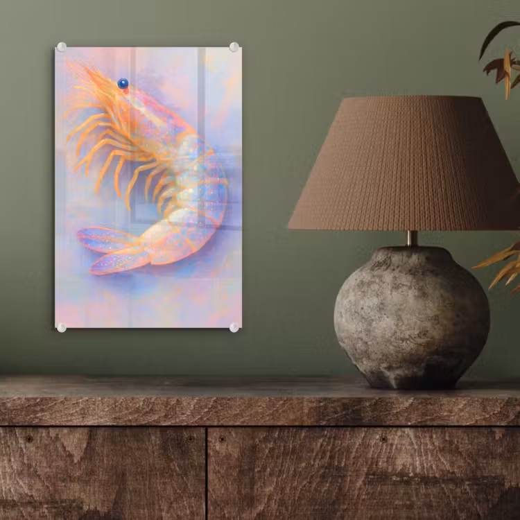 Glas schilderij - Garnaal - Subtiele structuur - Blauw - Roze — 4