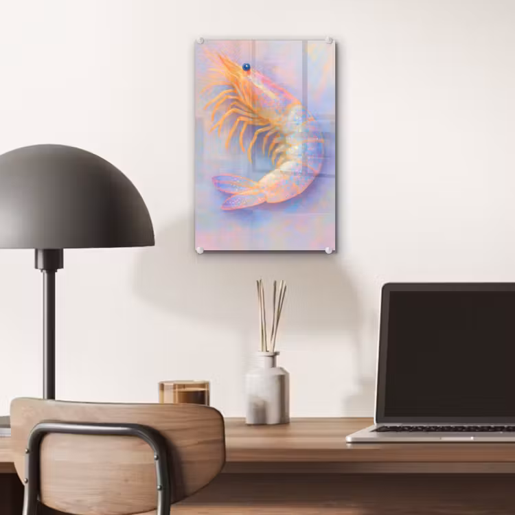 Glas schilderij - Garnaal - Subtiele structuur - Blauw - Roze — 7