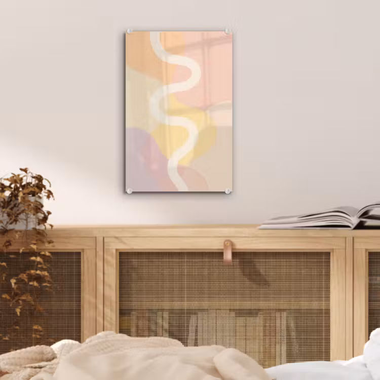 Glas schilderij - Golvende vormen - Abstract - pastel — 5