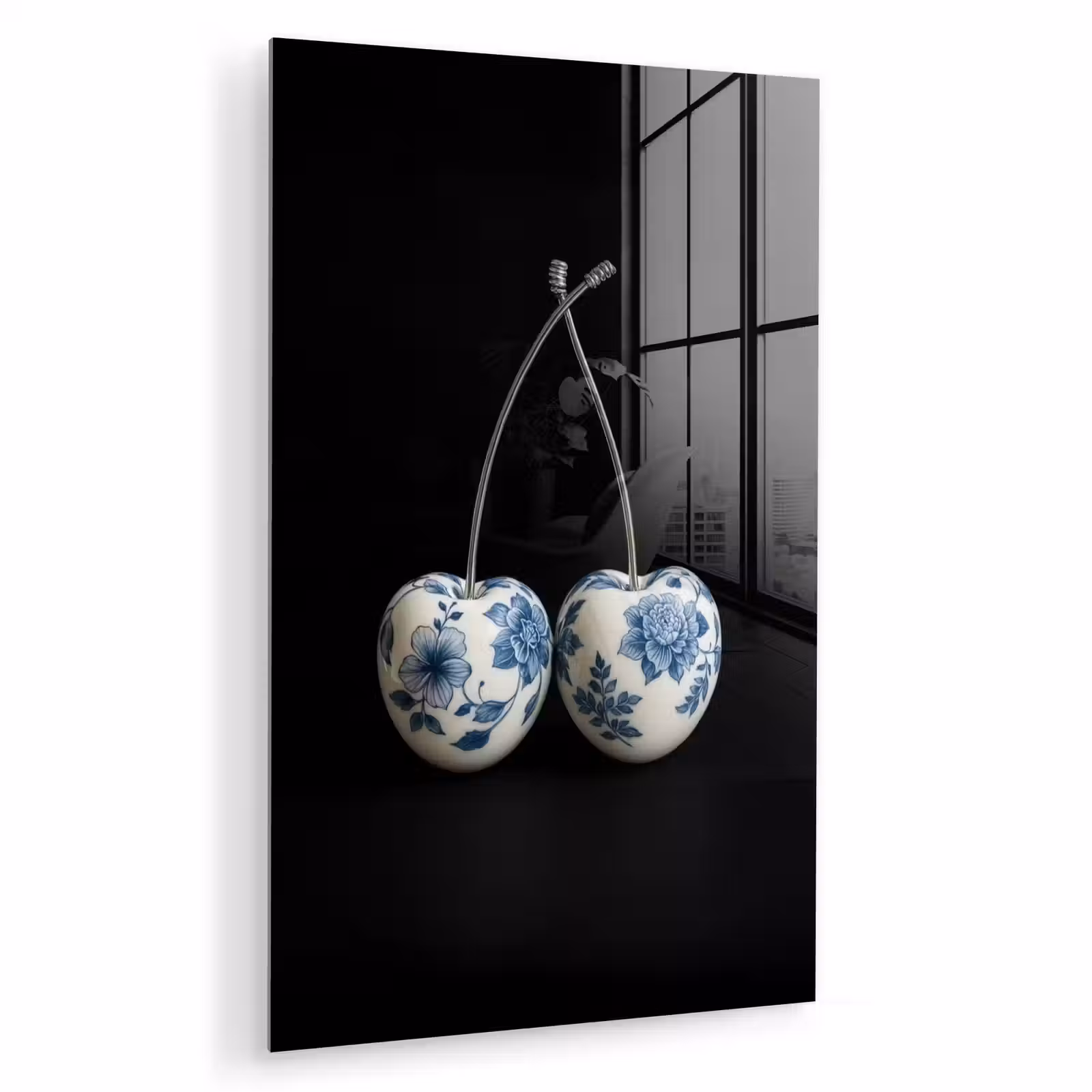 Glas schilderij - Kersen - Delfts blauw - Fruit — 1
