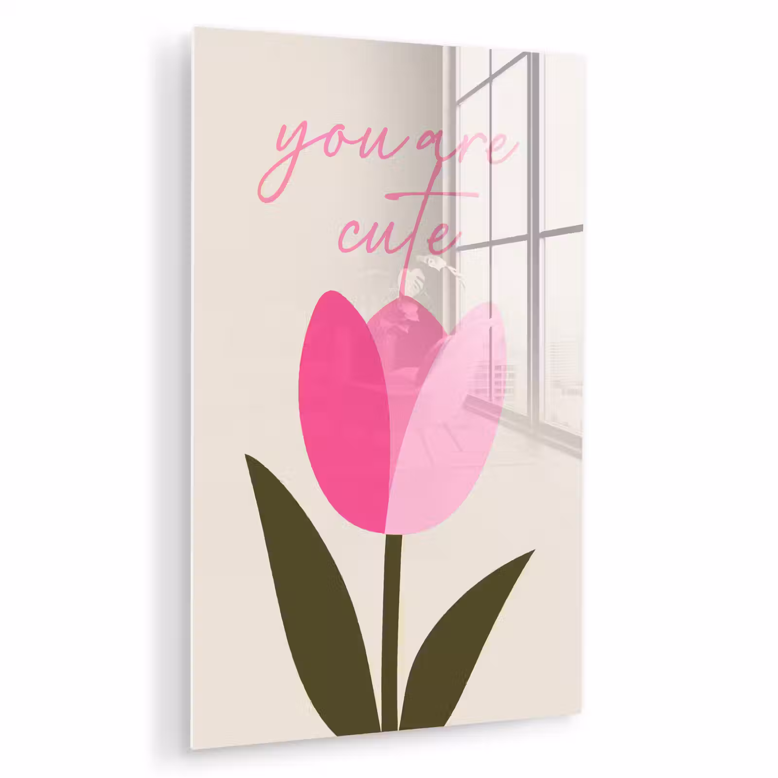 Glas schilderij - Tulp - Roze - Valentijn - Bloem — 1