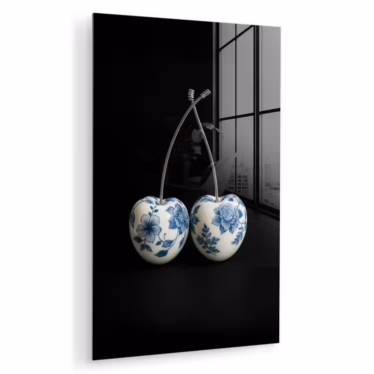 Glas schilderij - Kersen - Delfts blauw - Fruit — 1
