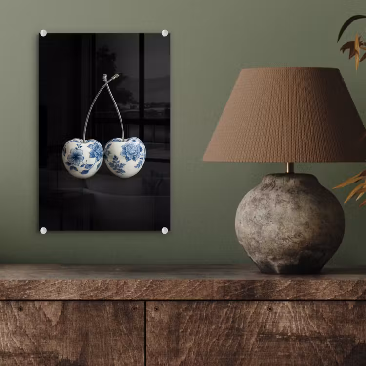 Glas schilderij - Kersen - Delfts blauw - Fruit — 4